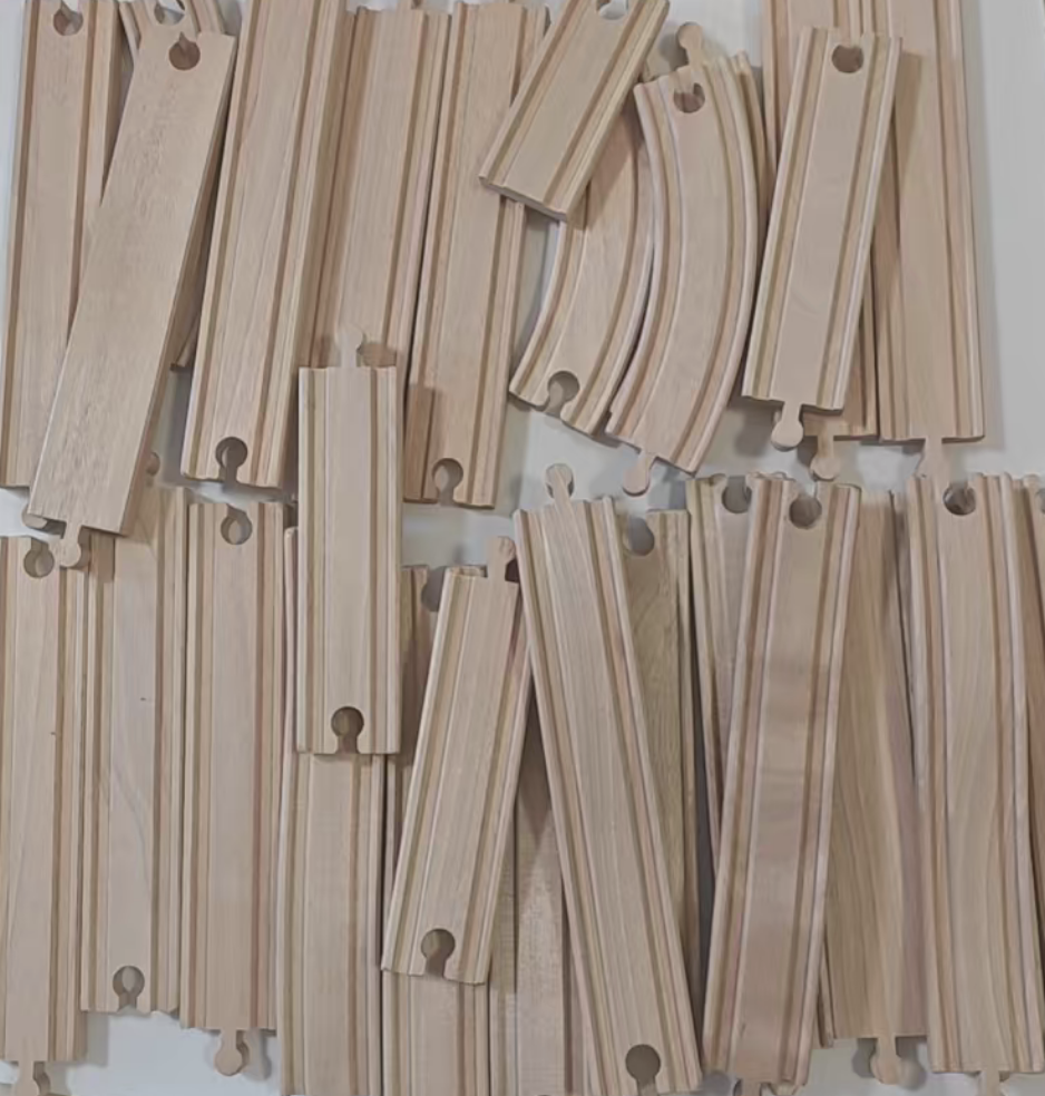 Wooden train track parts